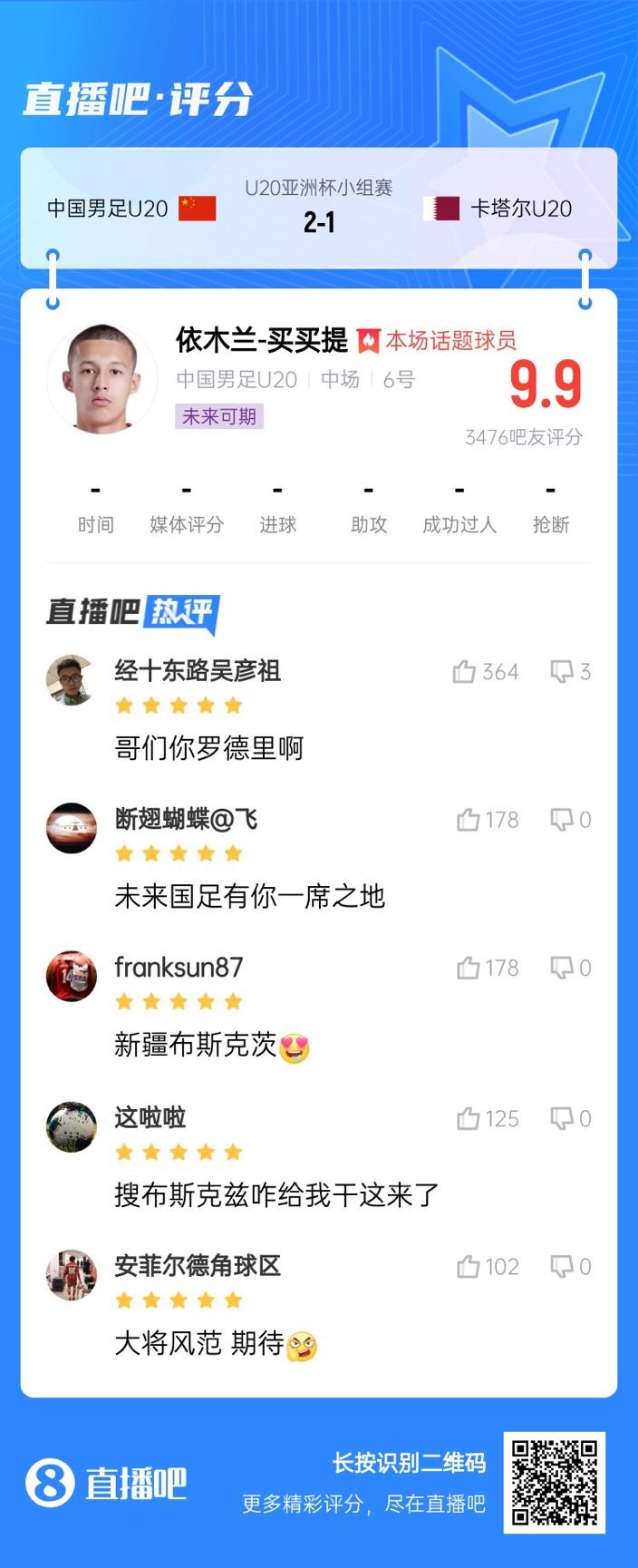  依木蘭+陳澤仕泰山中場(chǎng)連線(xiàn)！19歲依木蘭獲封：新疆布斯克茨！