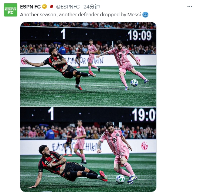  名場(chǎng)面記錄！ESPN曬照：又一個(gè)賽季，又一名后衛被梅西扣倒