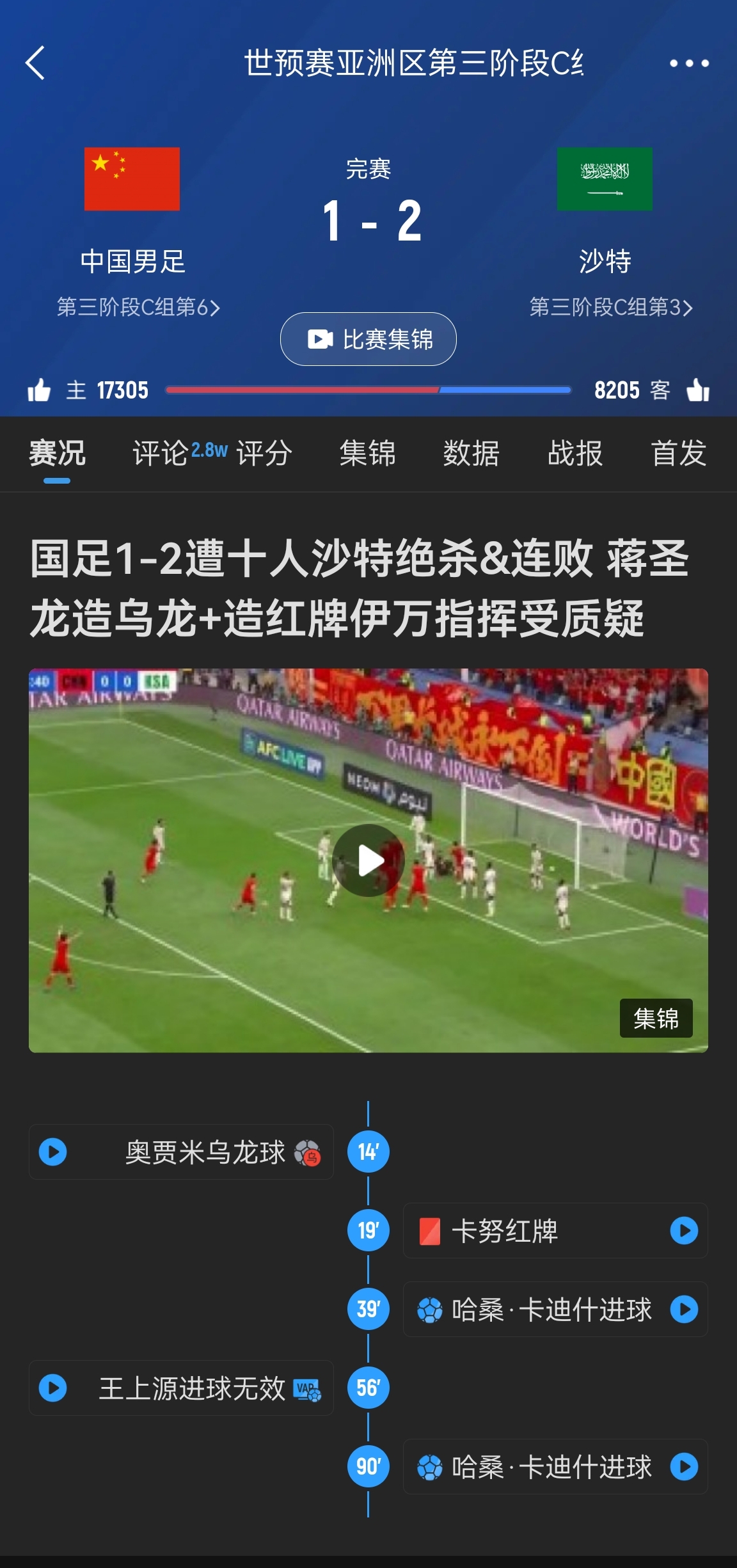  今天什么劇本？首戰沙特也是半場(chǎng)紅牌+蔣光太傷退，最后國足被翻