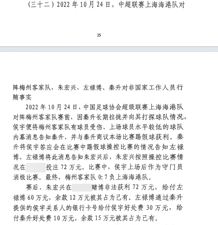  網(wǎng)傳判決書(shū)：梅州0-7海港，梅州守門(mén)員侯宇收30萬(wàn)好處費消極比賽