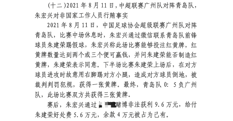  網(wǎng)傳判決書(shū)：青島球員朱建榮故意踢對方小腿，染黃收5.6萬(wàn)好處費