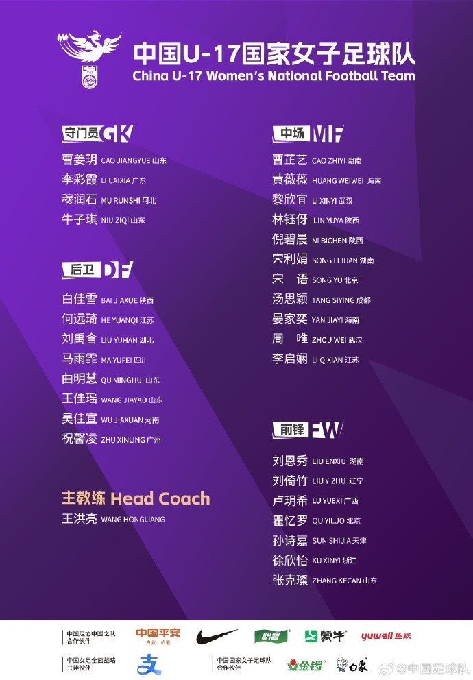  U17女足30人將在蘇州集訓備戰世界杯，姜寧、朱挺擔任訓練員